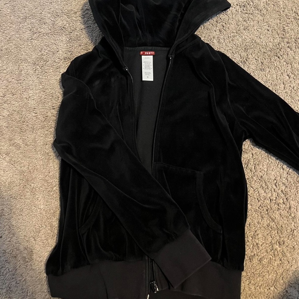 Black velour zip-up hoodie